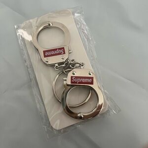 Supreme Red and Silver Handcuff Keychain